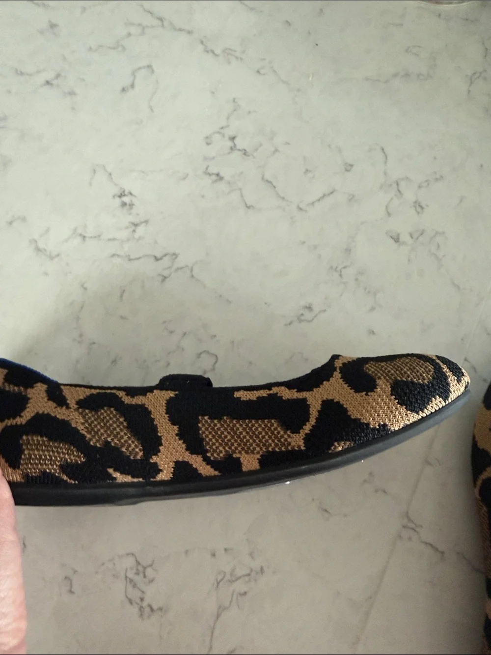 Rothy's Kids Leopard-Print Slip-On Ballet Flats in Tan and Black with Blue Trim